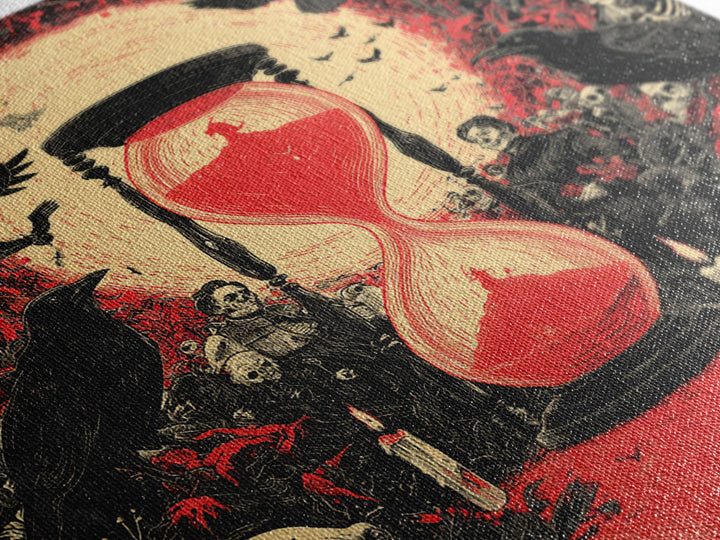 The Crimson Hourglass, Macabre Folk Print Art, Square Wall Art, Macabre Wall Art, Canvas Print, Halloween Wall Art