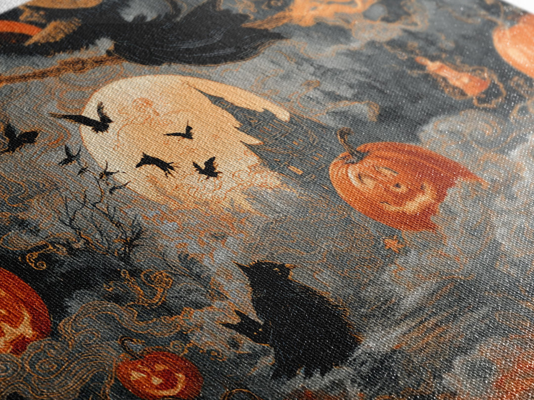 Vintage Orange-And-Black Halloween, Visionary Gothic Art, Landscape Wall Art, Macabre Wall Art, Canvas Print, Halloween Wall Art