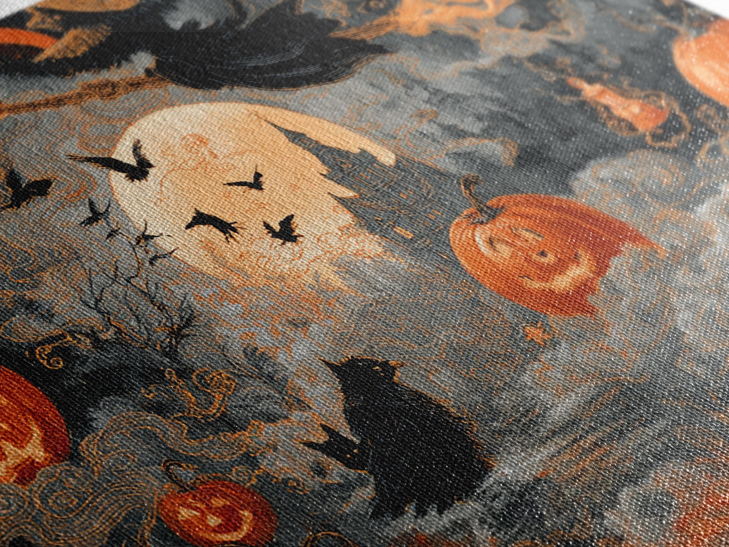 Vintage Orange-And-Black Halloween, Visionary Gothic Art, Landscape Wall Art, Macabre Wall Art, Canvas Print, Halloween Wall Art