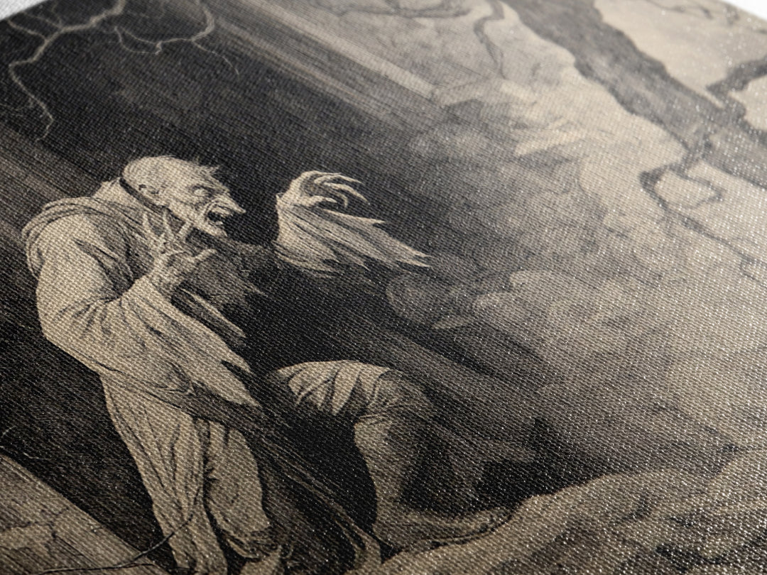 Monochrome Gothic Halloween, Gothic Storybook Art, Landscape Wall Art, Macabre Wall Art, Canvas Print, Halloween Wall Art