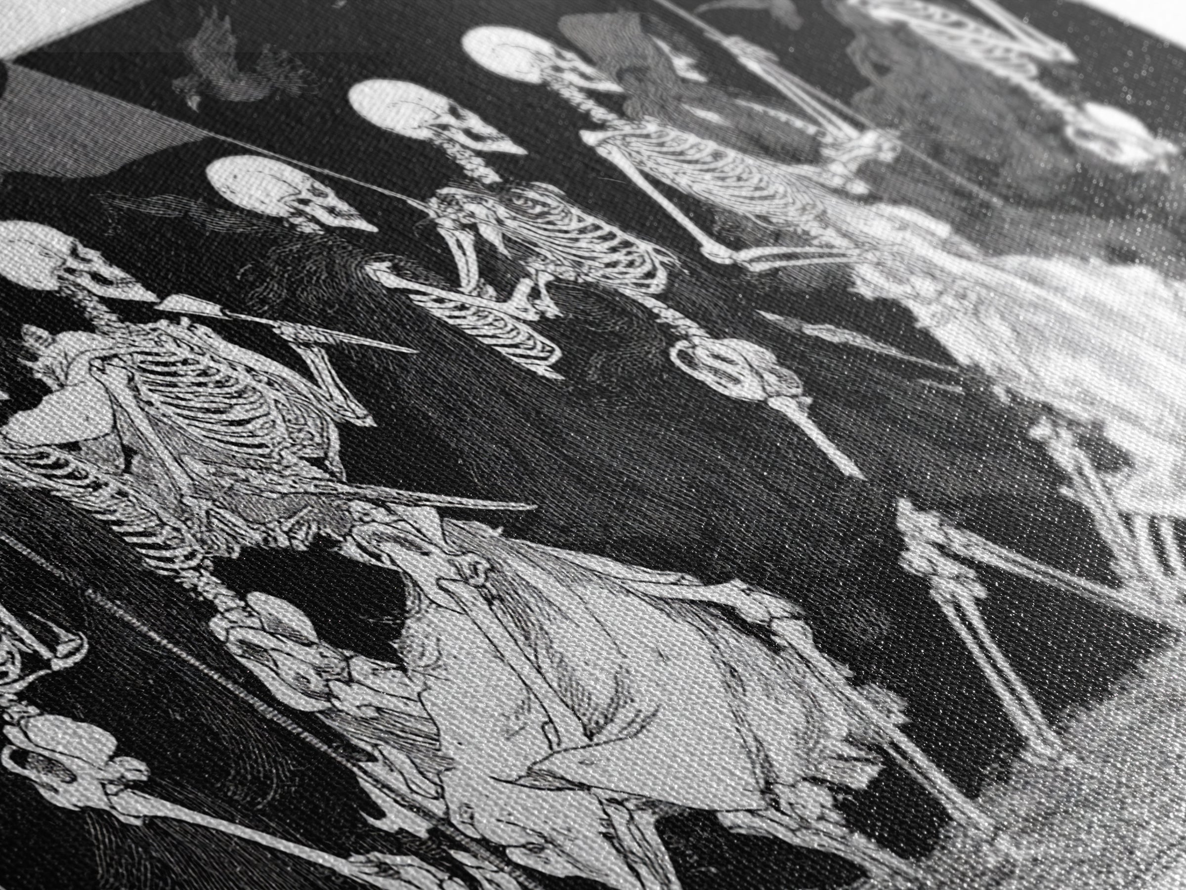 Medieval Danse Macabre, Decadent Line Art, Wide Panoramic Art, Dark Halloween Decor, Canvas Print, Halloween Wall Art