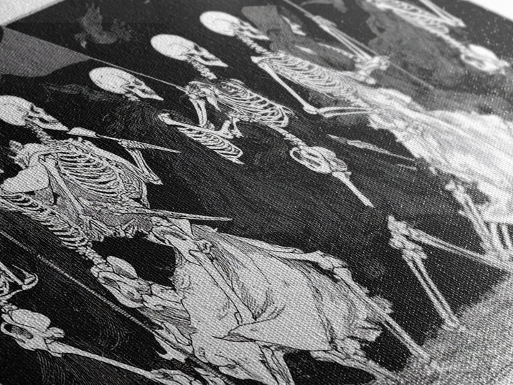 Medieval Danse Macabre, Decadent Line Art, Wide Panoramic Art, Dark Halloween Decor, Canvas Print, Halloween Wall Art