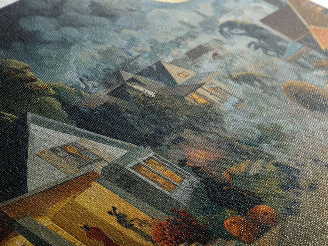 1950s Halloween Nostalgia, Medieval Grotesque Art, Landscape Wall Art, Gothic Horror Wall Art, Canvas Print, Halloween Wall Art