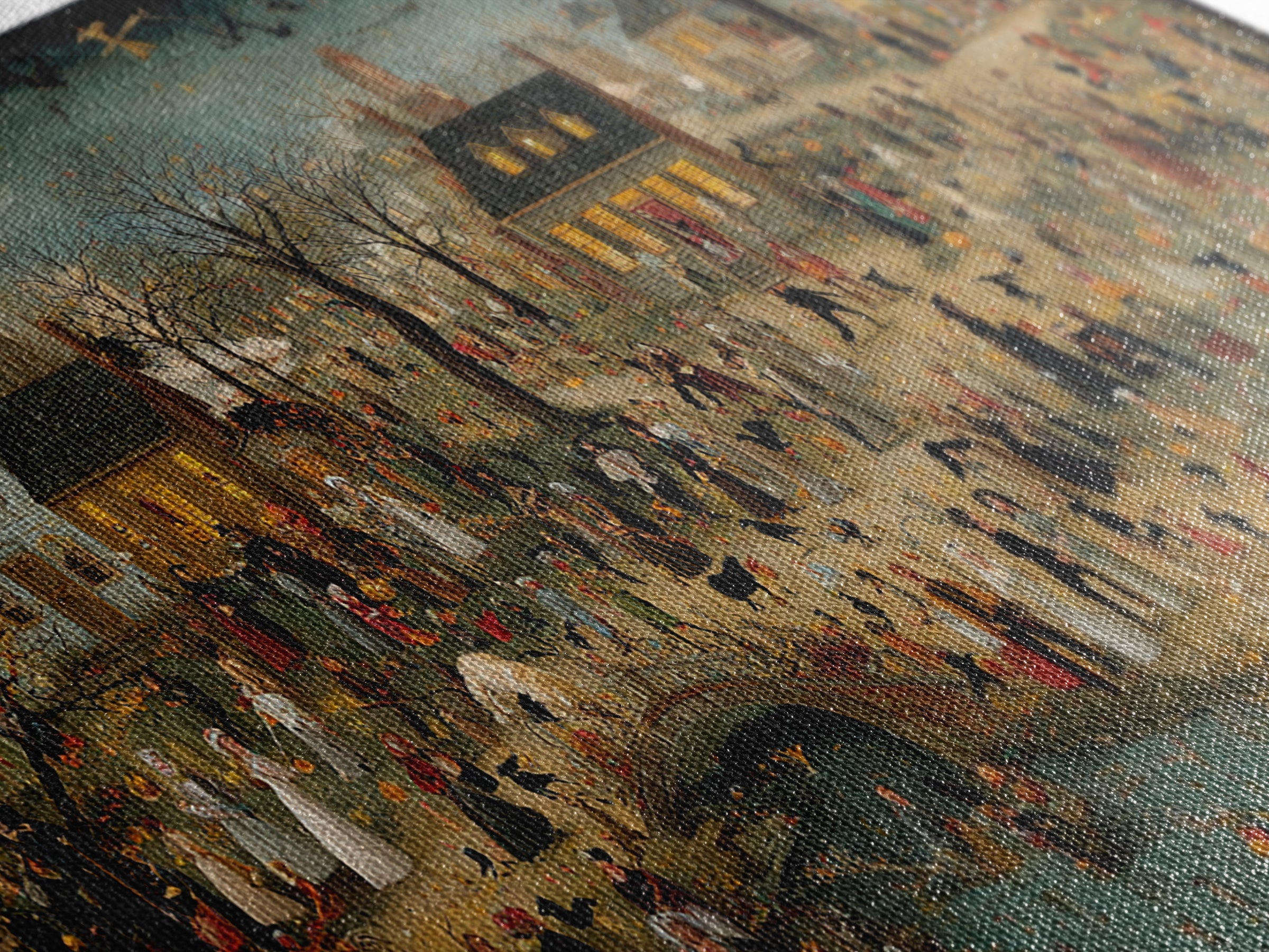 1950s Halloween Nostalgia, Northern Renaissance Horror, Wide Panoramic Art, Macabre Wall Art, Canvas Print, Halloween Wall Art