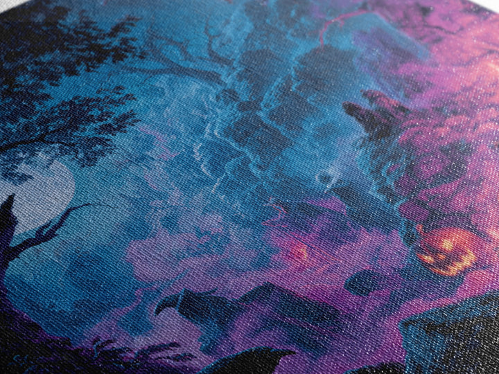 1980s Neon Horror, Baroque Witchcraft Art, Square Wall Art, Dark Halloween Decor, Framed Canvas Print, Halloween Wall Art