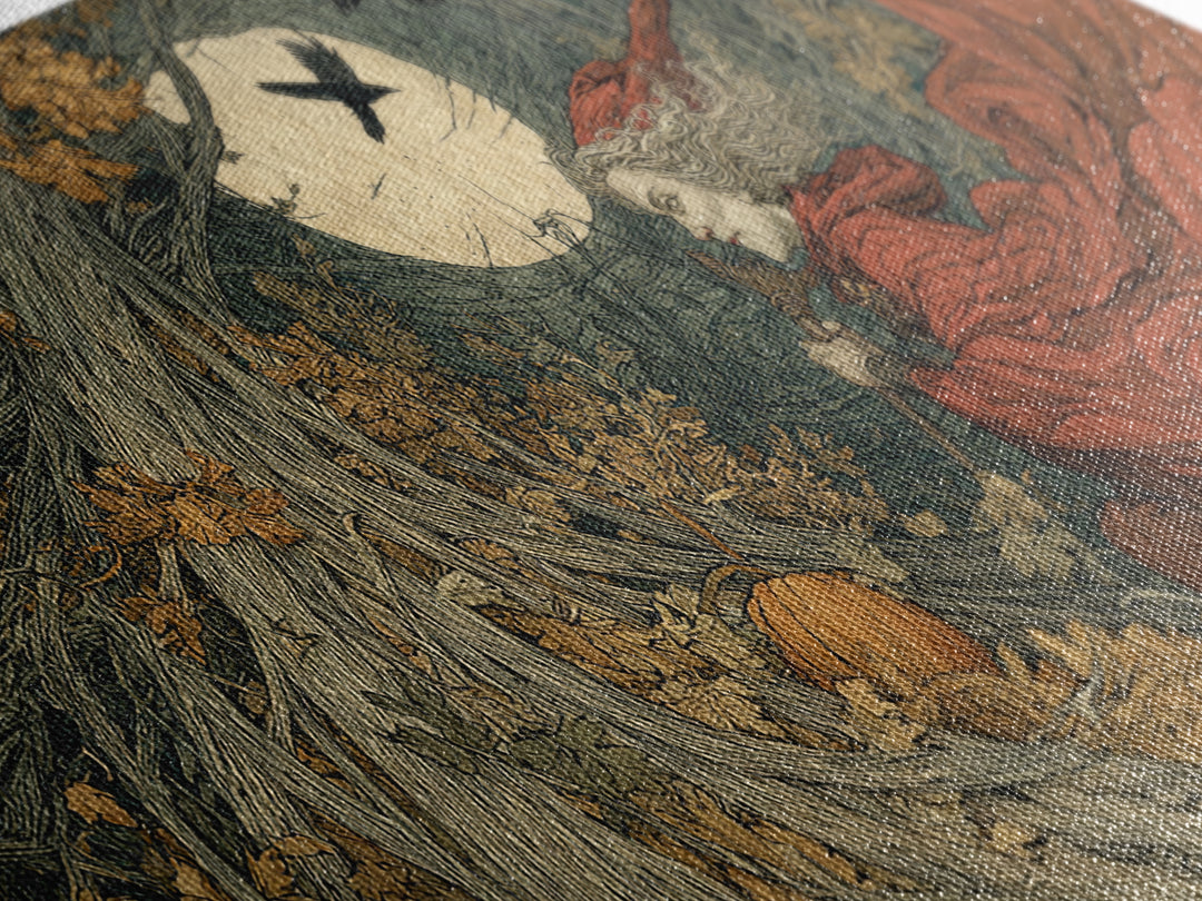 Occult Harvest Festival, Gothic Storybook Art, Wide Panoramic Art, Dark Halloween Decor, Canvas Print, Halloween Wall Art