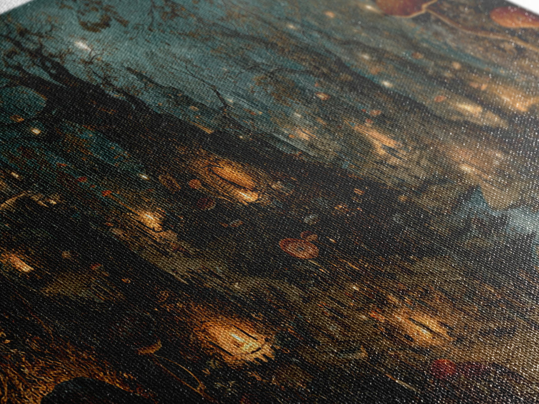 Enchanted Woodland Halloween, Northern Renaissance Horror, Wide Panoramic Art, Dark Fantasy Wall Art, Canvas Print