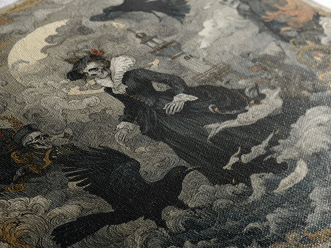 Haunted Seaside Halloween, Danse Macabre Art, Square Wall Art, Macabre Wall Art, Canvas Print, Halloween Wall Art