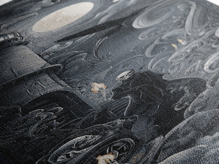 Haunted Seaside Halloween, Biomechanical Horror Art, Tall Narrow Wall Art, Dark Fantasy Wall Art, Canvas Print, Halloween Wall Art