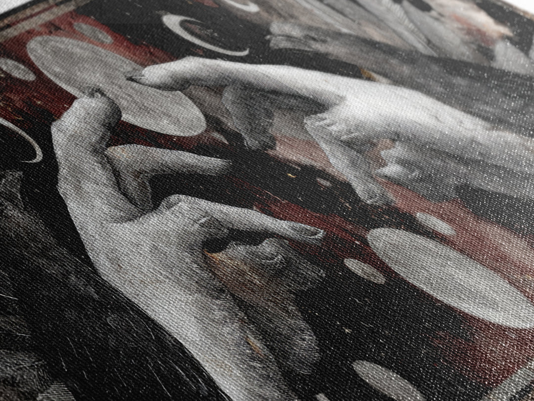 Occult Celestial Hands Framed Canvas Print, Dark Art, Living Room Decor, Fine Art, Nocturne, Luxury Decor, Textured Painting, DAR-3x1-12