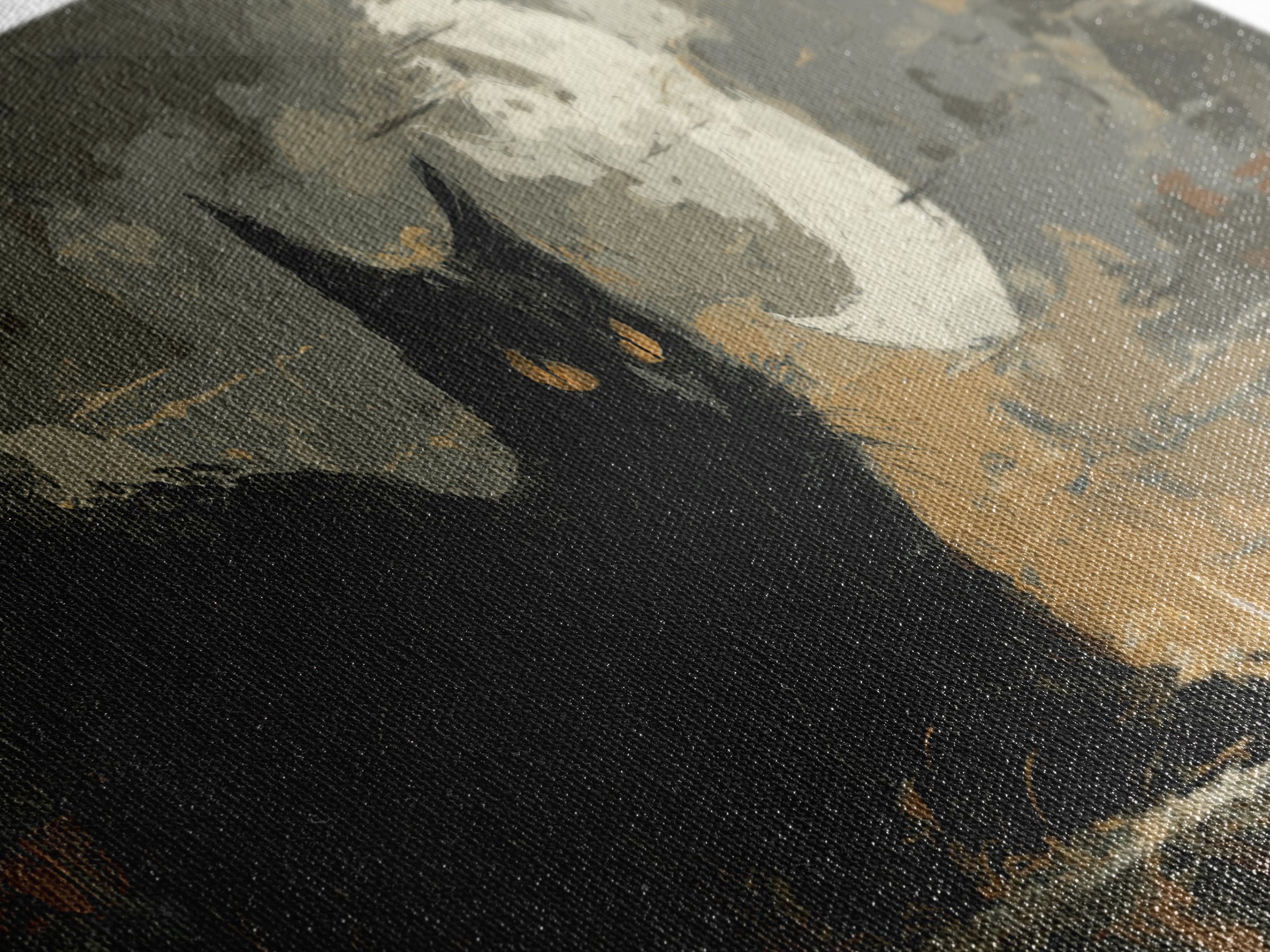 Black Cat with Glowing Eyes under Crescent Canvas Print, Dark Art, Halloween Decoration, Living Room Decor, Abstract Art, DAR-3x1-49