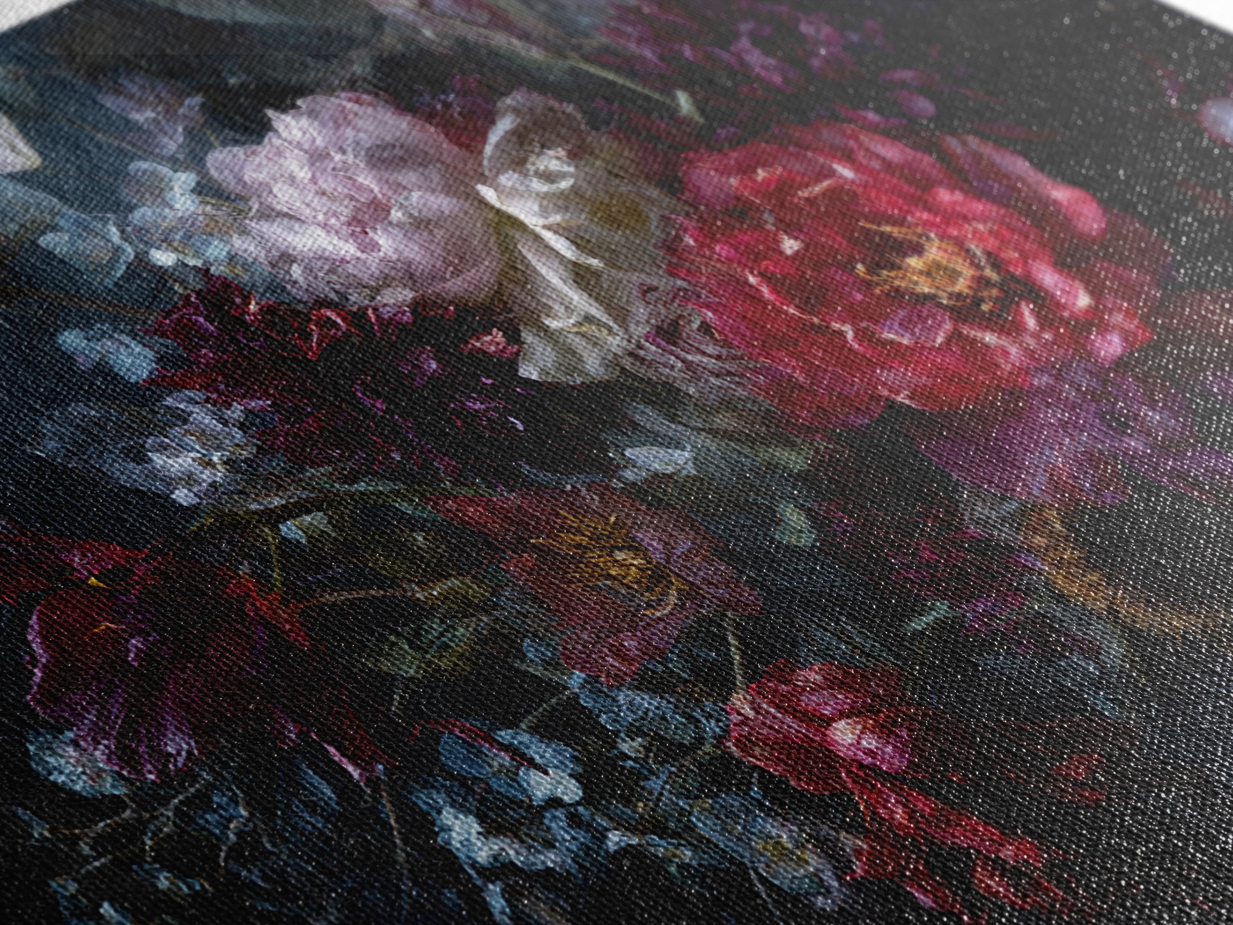 Dark Floral Bouquet Framed Canvas Print, Dark Art, Gallery Decor, Living Room Decor, Fine Art, Nocturne, Wall Art, Home Decor, DAR-3x2-45