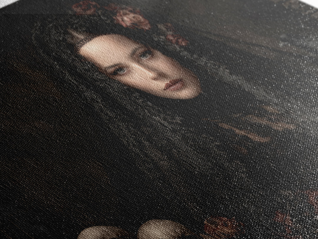 Gothic Woman Portrait Canvas Print, Dark Art, Room Decor, Living Room Decor, Oil Painting, Nocturne, Digital Art, DAR-3x2-56
