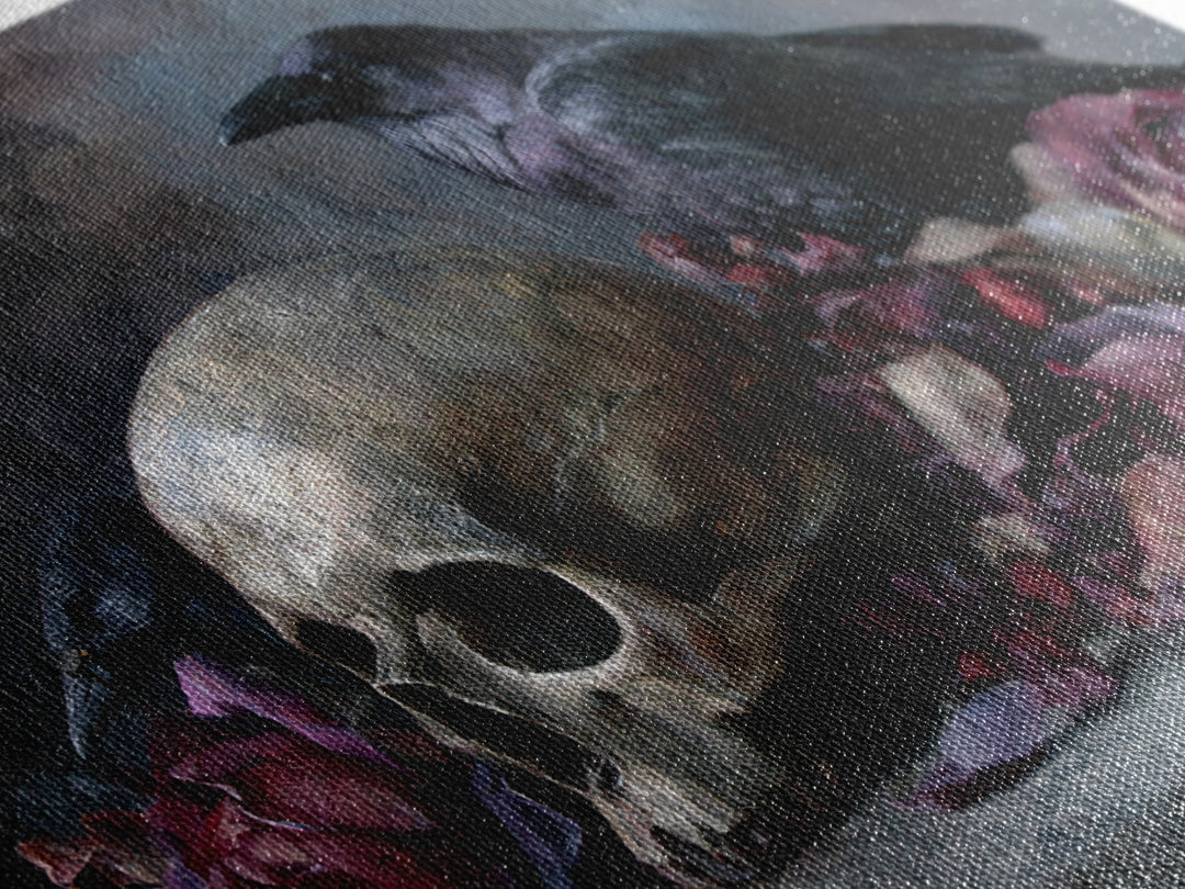Baroque Skull and Red Velvet Vanitas Framed Canvas Print, Dark Art, Man Cave Decor, Living Room Decor, Fine Art, Nocturne, DAR-3x2-86
