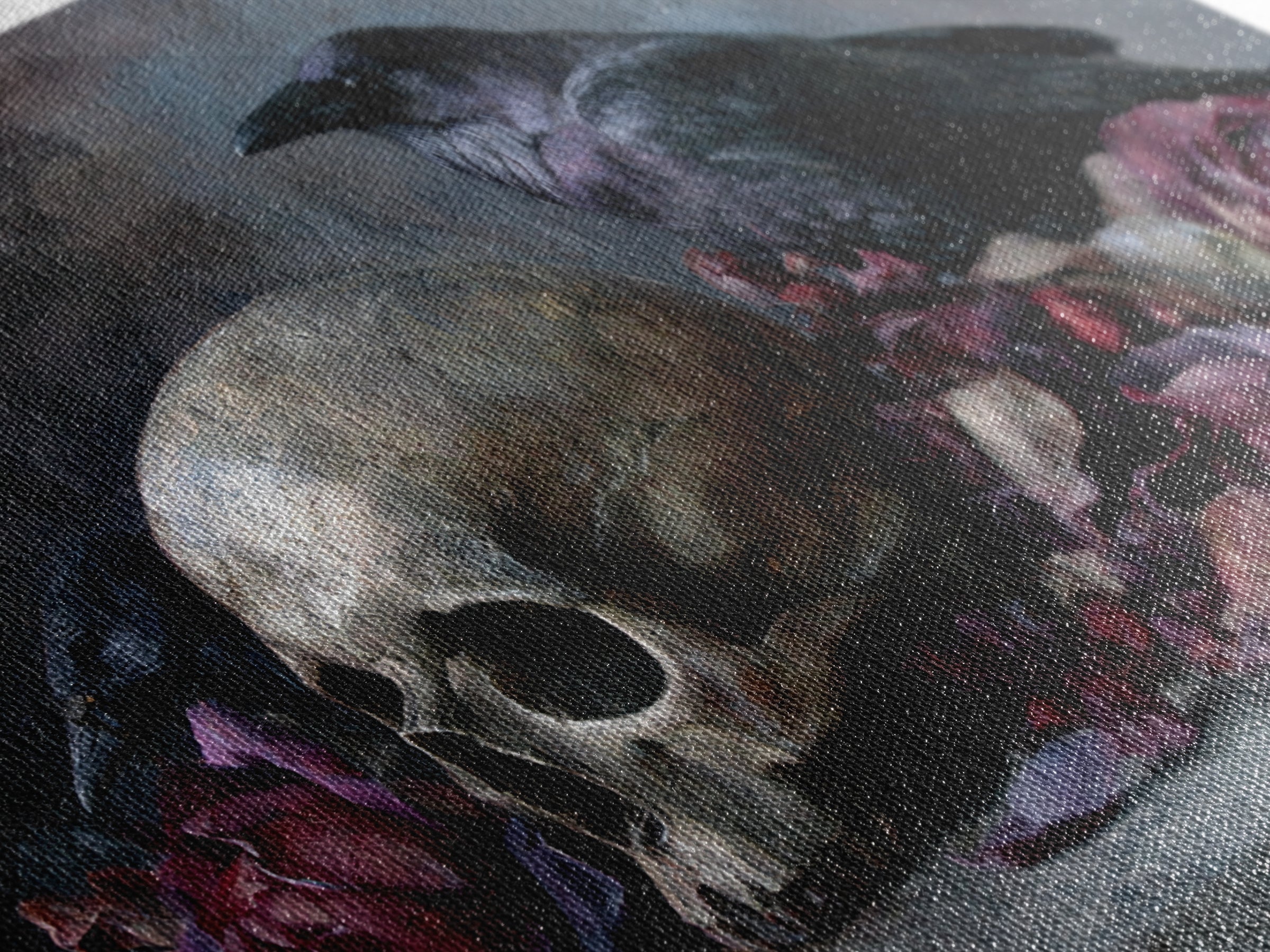 Baroque Skull and Red Velvet Vanitas Framed Canvas Print, Dark Art, Man Cave Decor, Living Room Decor, Fine Art, Nocturne, DAR-3x2-86