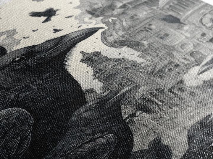 Ravens And Ruins, Victorian Macabre Art, Vertical Wall Art, Dark Halloween Decor, Canvas Print, Halloween Wall Art