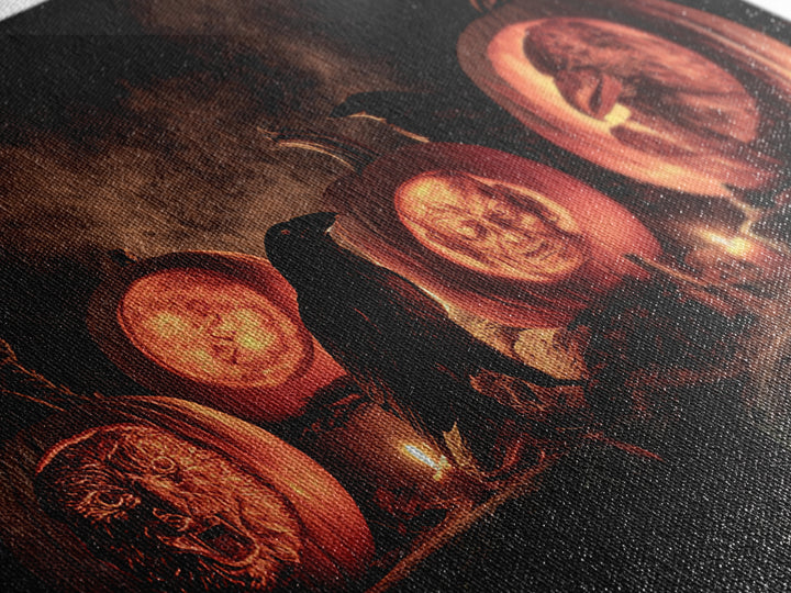 Pumpkins And Moon Phases, Baroque Witchcraft Art, Landscape Wall Art, Dark Fantasy Wall Art, Canvas Print, Halloween Wall Art