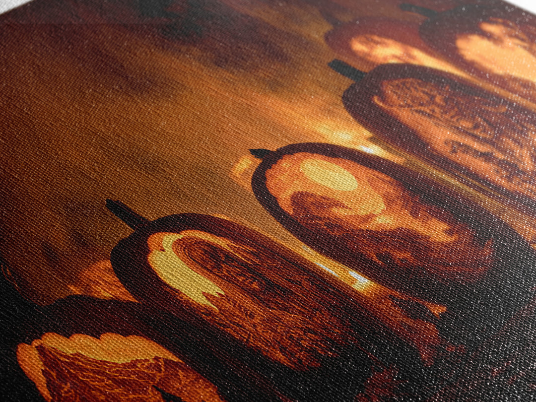 Pumpkins And Moon Phases, Apocalyptic Romantic Art, Wide Panoramic Art, Gothic Horror Wall Art, Framed Canvas Print, Halloween Wall Art