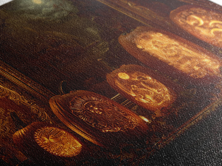 Pumpkins And Moon Phases, Ornate Symbolist Art, Landscape Wall Art, Gothic Horror Wall Art, Canvas Print, Halloween Wall Art