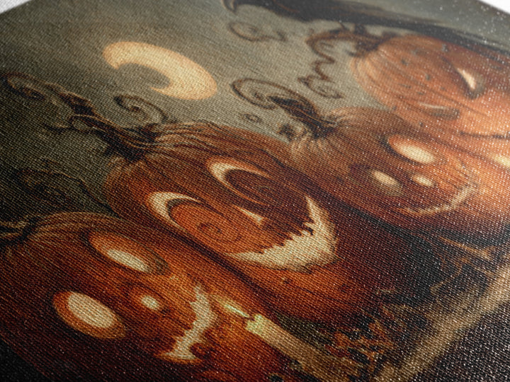 Pumpkins And Moon Phases, Expressionist Nightmare Art, Wide Panoramic Art, Dark Fantasy Wall Art, Framed Canvas Print, Halloween Wall Art