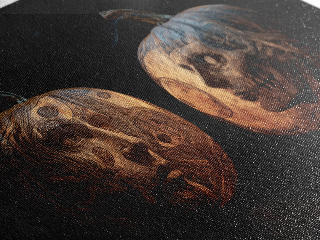 Pumpkins And Moon Phases, Biomechanical Horror Art, Landscape Wall Art, Gothic Horror Wall Art, Framed Canvas Print, Halloween Wall Art