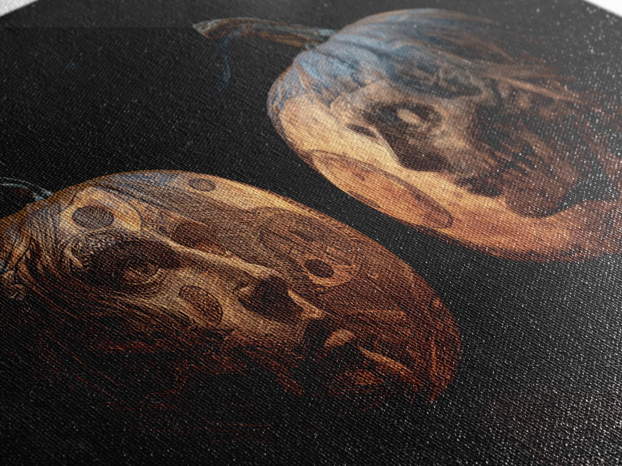 Pumpkins And Moon Phases, Biomechanical Horror Art, Landscape Wall Art, Gothic Horror Wall Art, Framed Canvas Print, Halloween Wall Art
