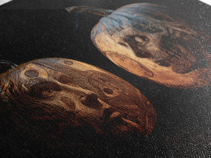 Pumpkins And Moon Phases, Biomechanical Horror Art, Landscape Wall Art, Gothic Horror Wall Art, Framed Canvas Print, Halloween Wall Art
