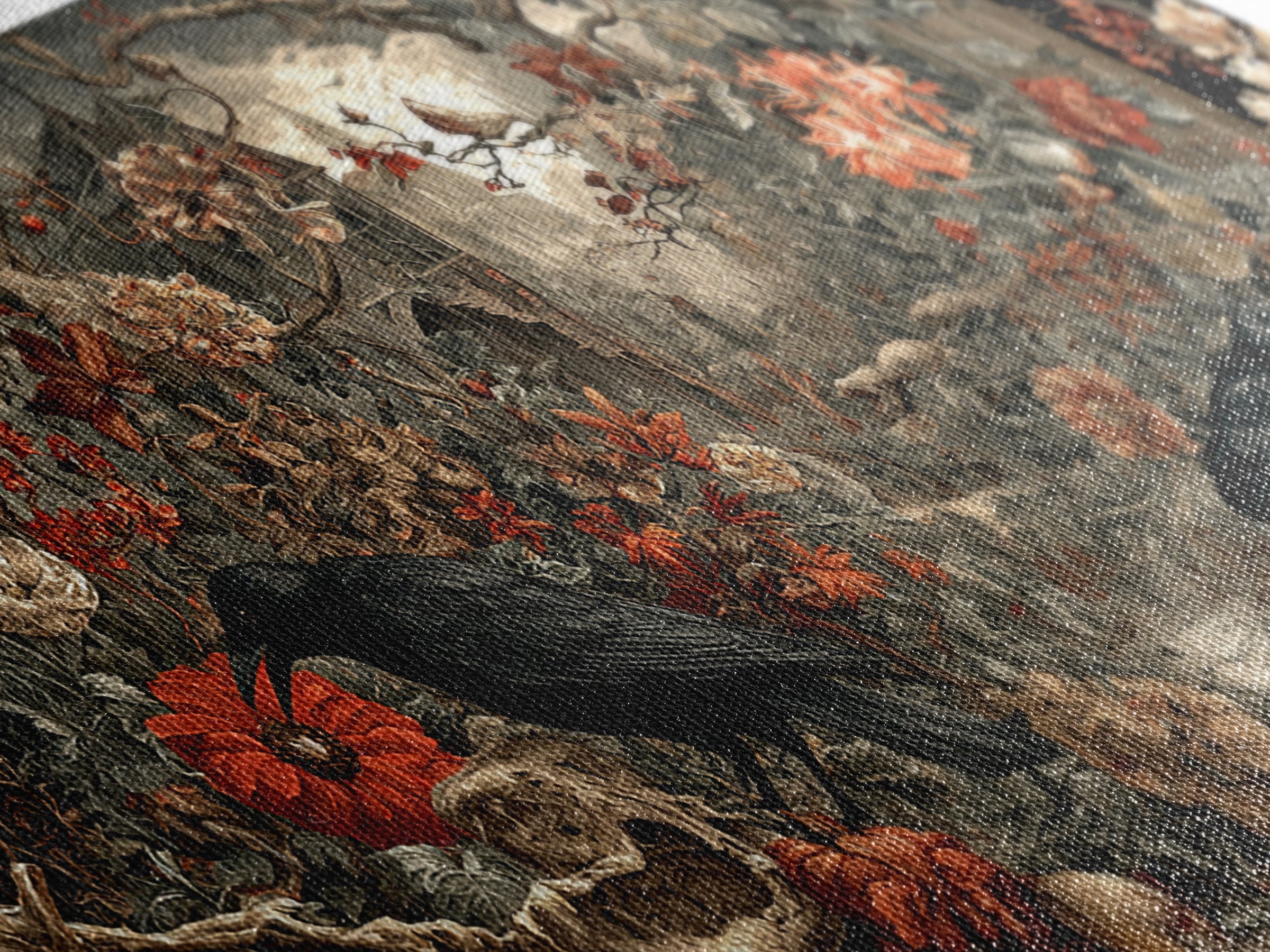 Skeletal Botanicals, Northern Renaissance Horror, Wide Panoramic Art, Dark Fantasy Wall Art, Framed Canvas Print, Macabre Wall Art