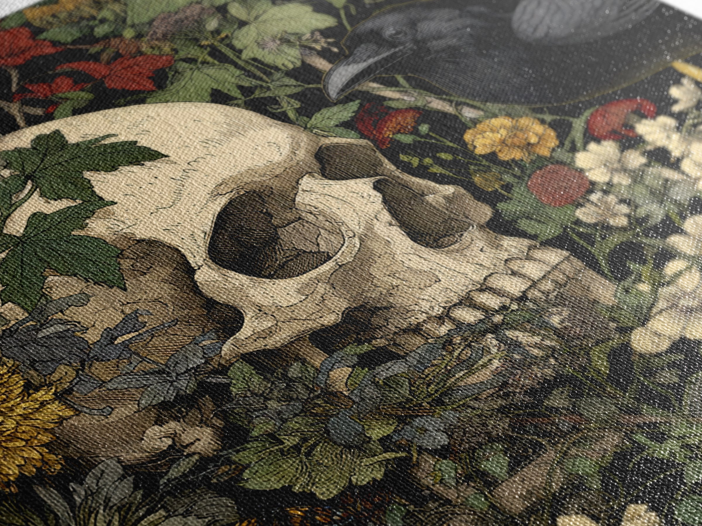 Skeletal Botanicals, Stained Glass Gothic Art, Square Wall Art, Gothic Horror Wall Art, Framed Canvas Print, Halloween Wall Art