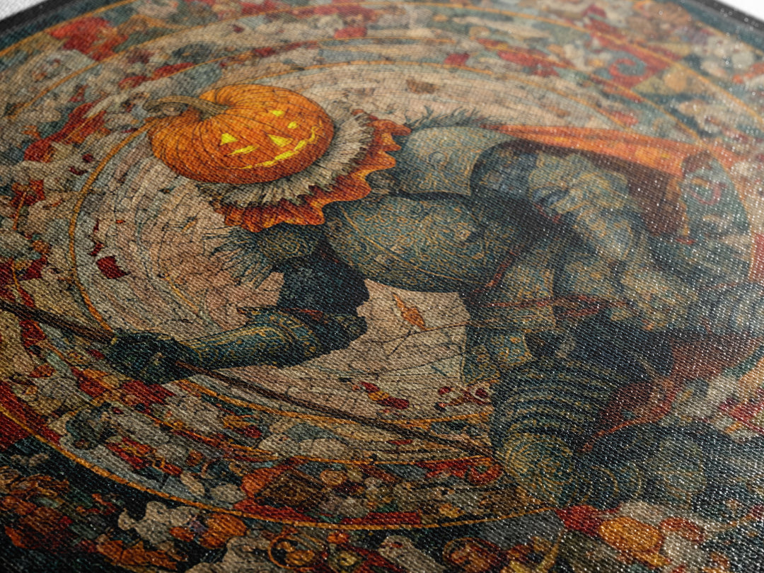 The Pumpkin Paladin, Grotesque Carnival Art, Square Wall Art, Dark Fantasy Wall Art, Canvas Print, Halloween Wall Art, Seasonal Home Decor