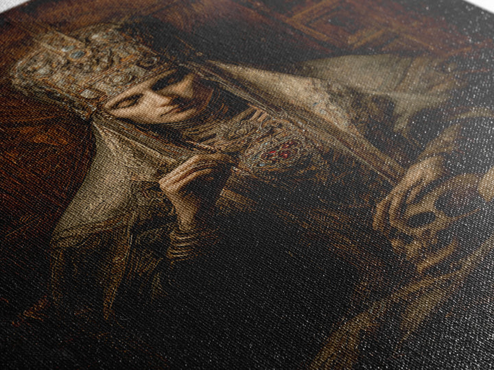 The Necromancer Queen, Ornate Symbolist Art, Vertical Wall Art, Dark Halloween Decor, Canvas Print, Halloween Wall Art