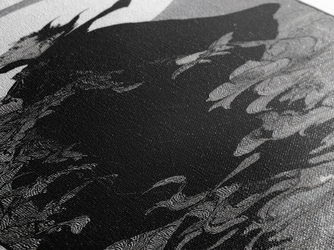 The Bat Prince, Decadent Line Art, Tall Narrow Wall Art, Gothic Horror Wall Art, Canvas Print, Halloween Wall Art