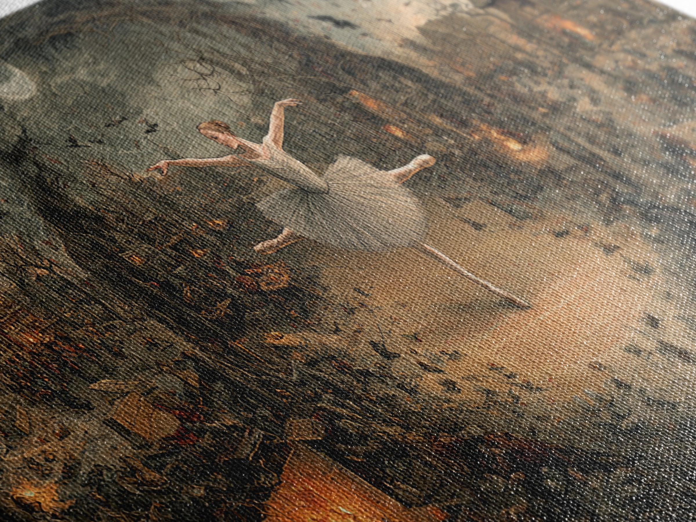 The Phantom Ballerina, Northern Renaissance Horror, Wide Panoramic Art, Dark Fantasy Wall Art, Canvas Print, Halloween Wall Art