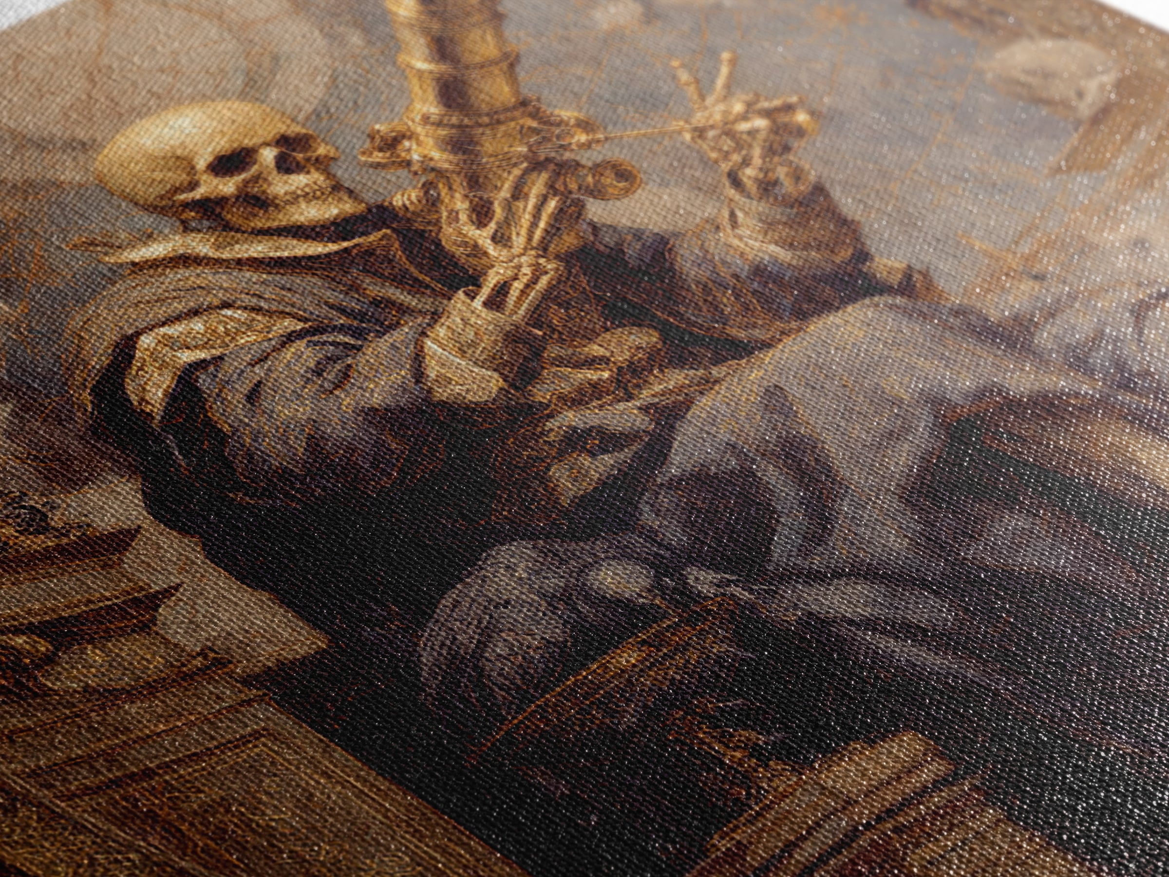 The Skull Astronomer, Ornate Symbolist Art, Square Wall Art, Macabre Wall Art, Framed Canvas Print, Halloween Wall Art