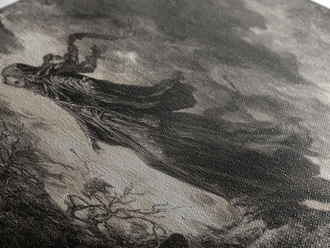 The Ash-Covered Oracle, Baroque Witchcraft Art, Wide Panoramic Art, Gothic Horror Wall Art, Framed Canvas Print, Halloween Wall Art