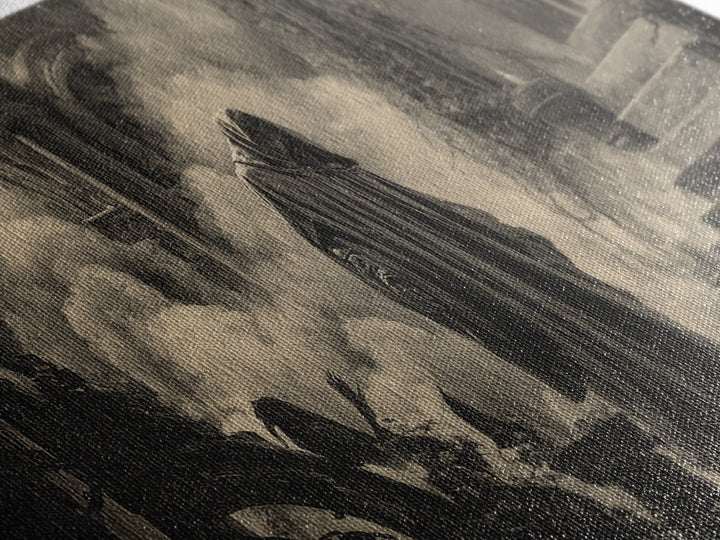 The Ash-Covered Oracle, Architectural Etching Art, Wide Panoramic Art, Dark Fantasy Wall Art, Framed Canvas Print