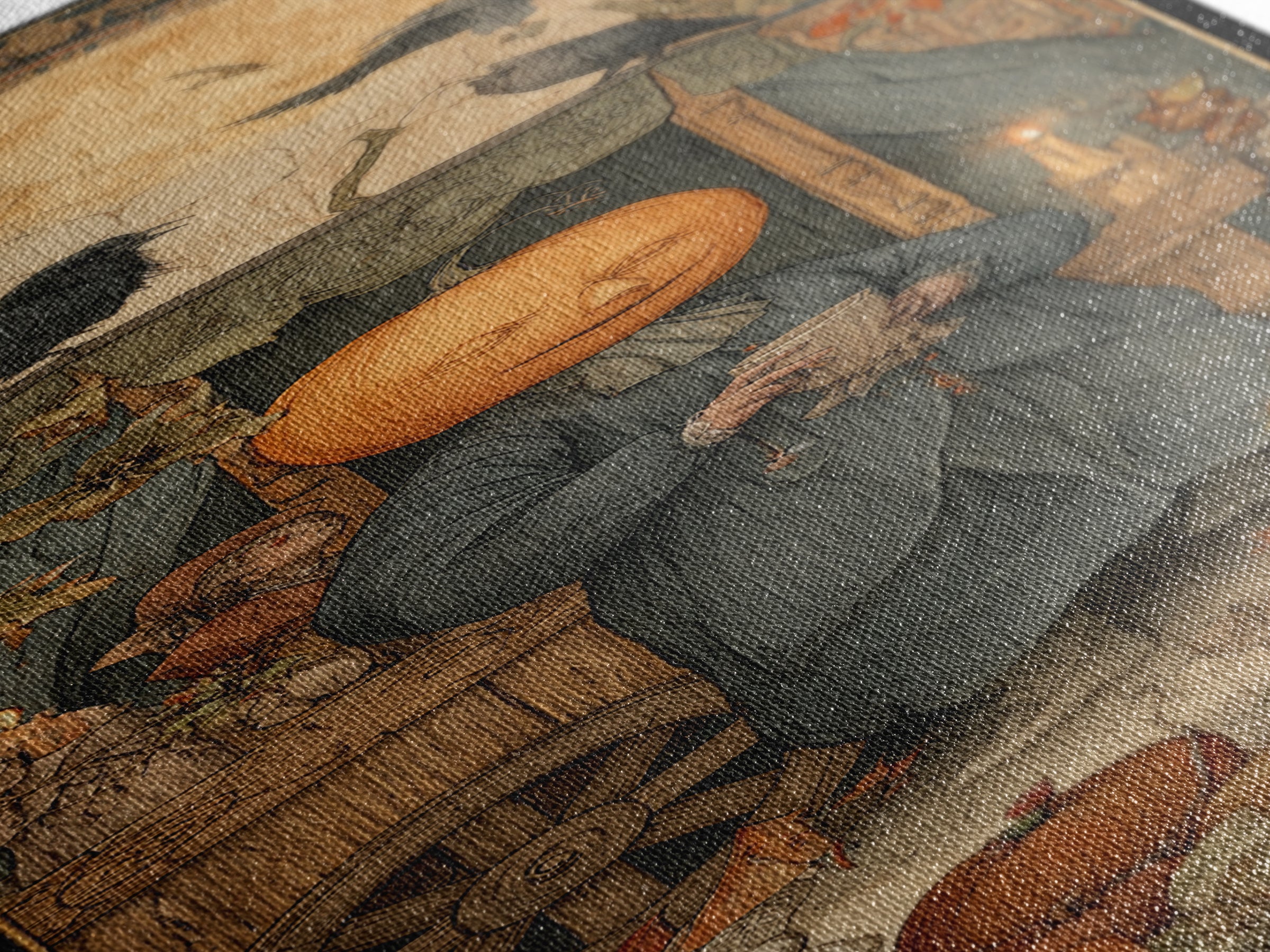 The Pumpkin-Headed Tea Merchant, Dark Renaissance Art, Tall Narrow Wall Art, Dark Fantasy Wall Art, Canvas Print
