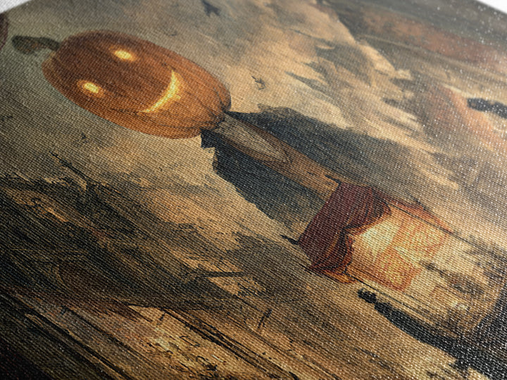 The Pumpkin-Headed Tea Merchant, Apocalyptic Romantic Art, Wide Panoramic Art, Dark Fantasy Wall Art, Framed Canvas Print, Halloween Decor