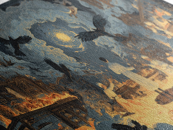 The Ghost Bakery, Apocalyptic Romantic Art, Wide Panoramic Art, Dark Halloween Decor, Canvas Print, Halloween Wall Art