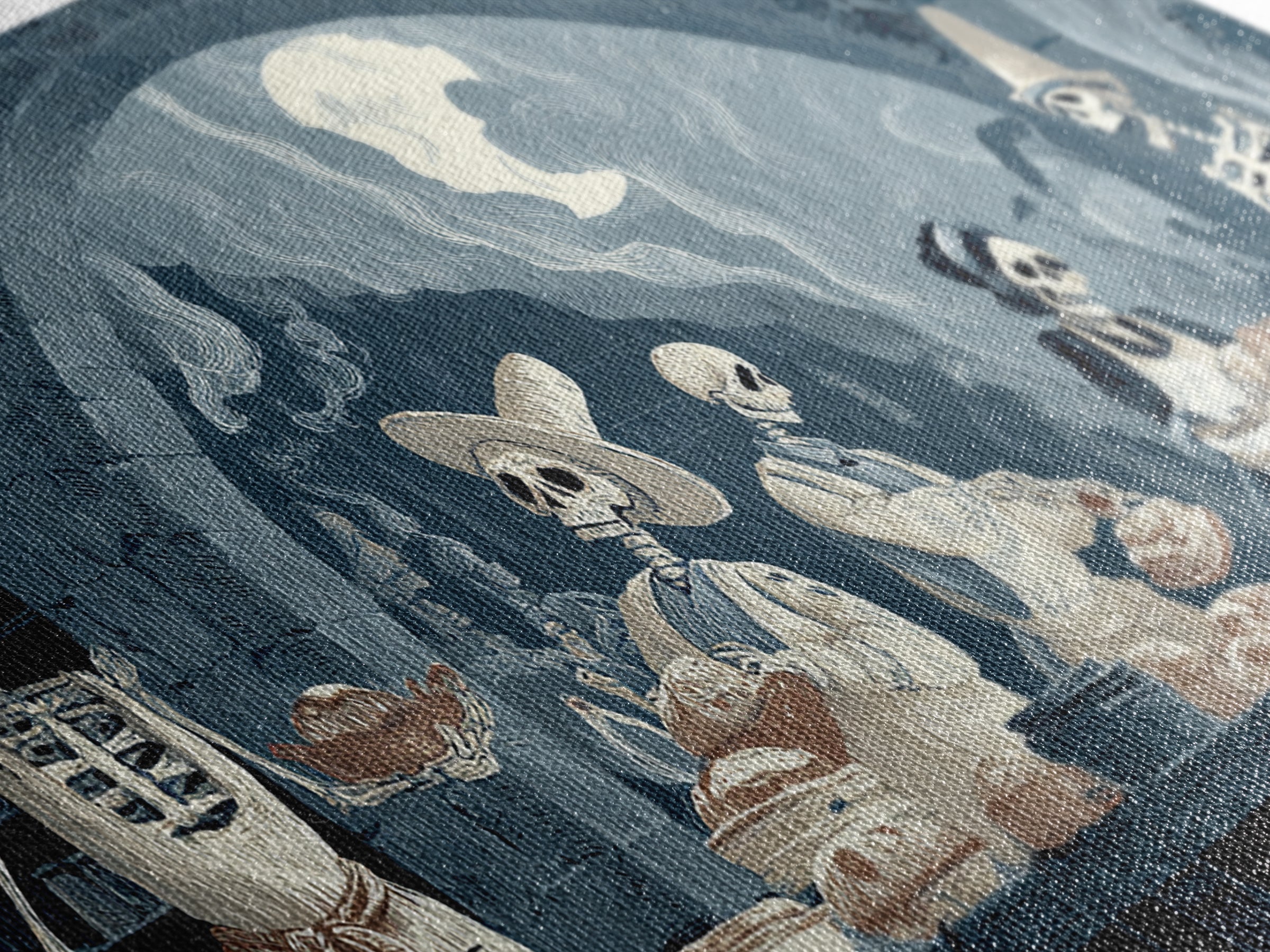 The Ghost Bakery, Macabre Folk Print Art, Wide Panoramic Art, Dark Halloween Decor, Canvas Print, Halloween Wall Art