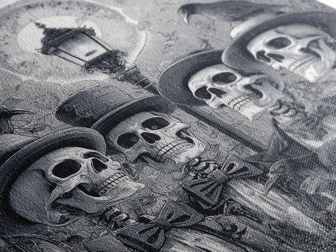 The Skeleton Barbershop Quartet, Biomechanical Horror Art, Square Wall Art, Dark Halloween Decor, Canvas Print, Halloween Wall Art