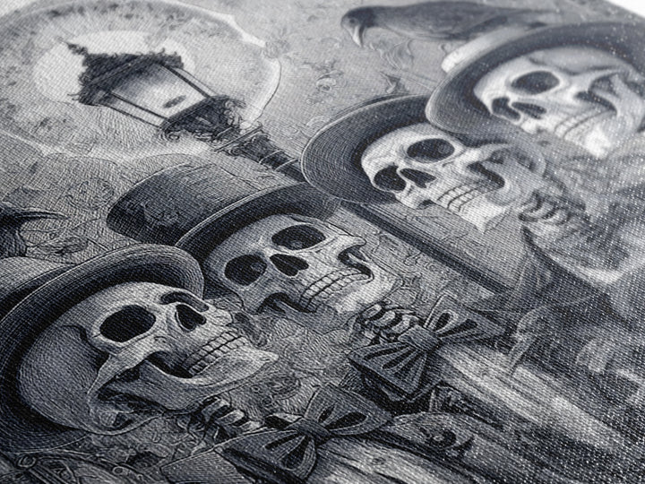 The Skeleton Barbershop Quartet, Biomechanical Horror Art, Square Wall Art, Dark Halloween Decor, Canvas Print, Halloween Wall Art