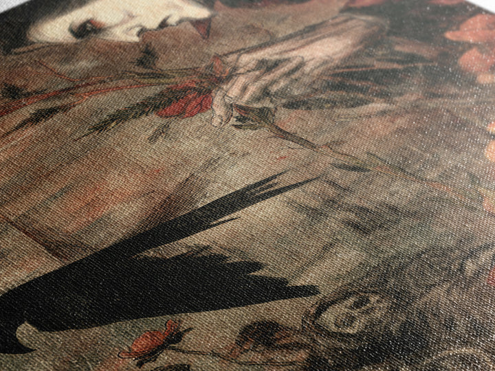The Vampire Florist, Dark Renaissance Art, Vertical Wall Art, Dark Fantasy Wall Art, Canvas Print, Halloween Wall Art