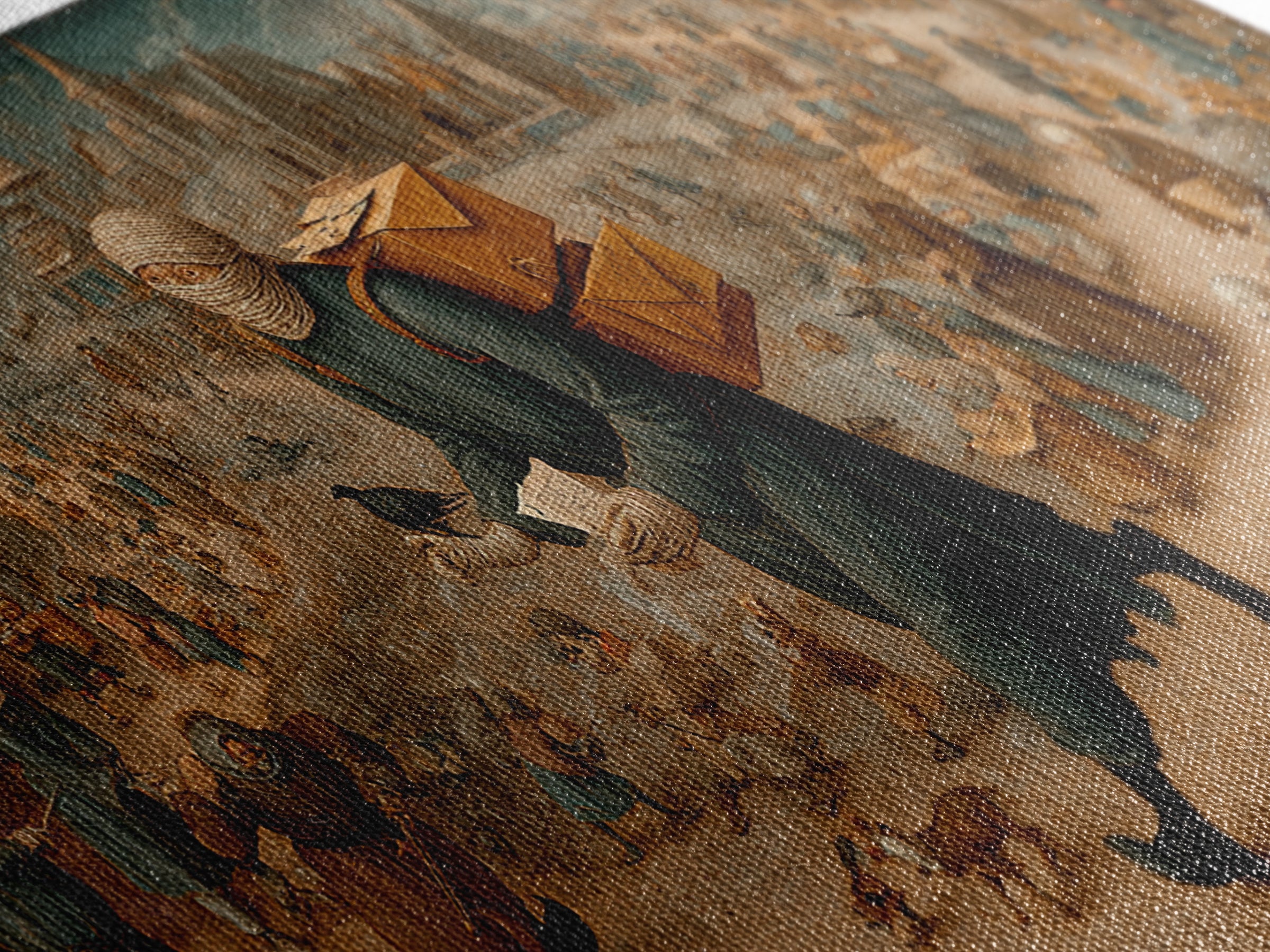 The Mummy Mail Carrier, Northern Renaissance Horror, Wide Panoramic Art, Dark Halloween Decor, Canvas Print, Halloween Wall Art