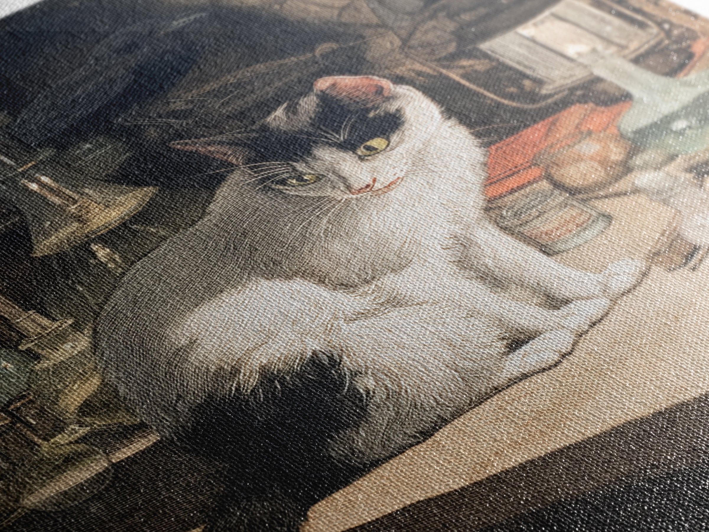 The Witch'S Cat Cafe, Dark Renaissance Art, Vertical Wall Art, Macabre Wall Art, Framed Canvas Print, Halloween Wall Art