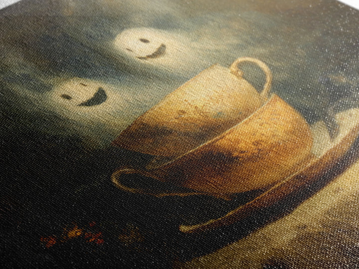 Tiny Ghosts In Teacups, Symbolist Dream Art, Square Wall Art, Dark Halloween Decor, Canvas Print, Halloween Wall Art