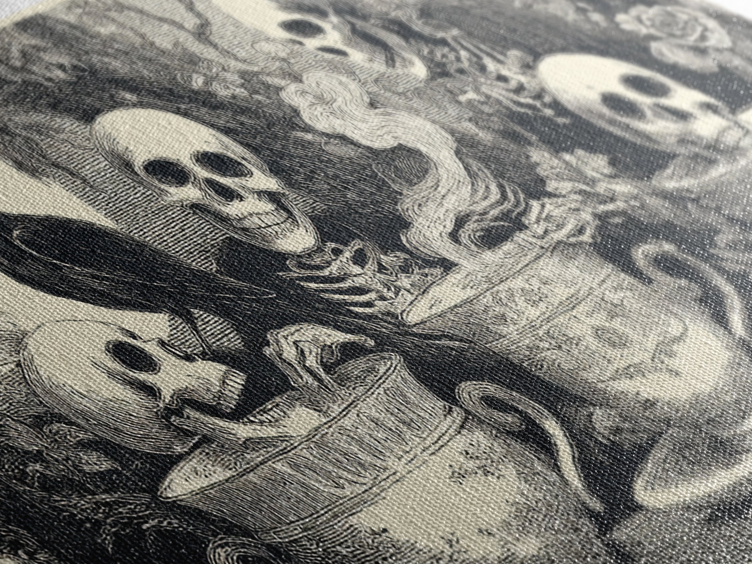 Tiny Ghosts In Teacups, Macabre Folk Print Art, Wide Panoramic Art, Macabre Wall Art, Canvas Print, Halloween Wall Art