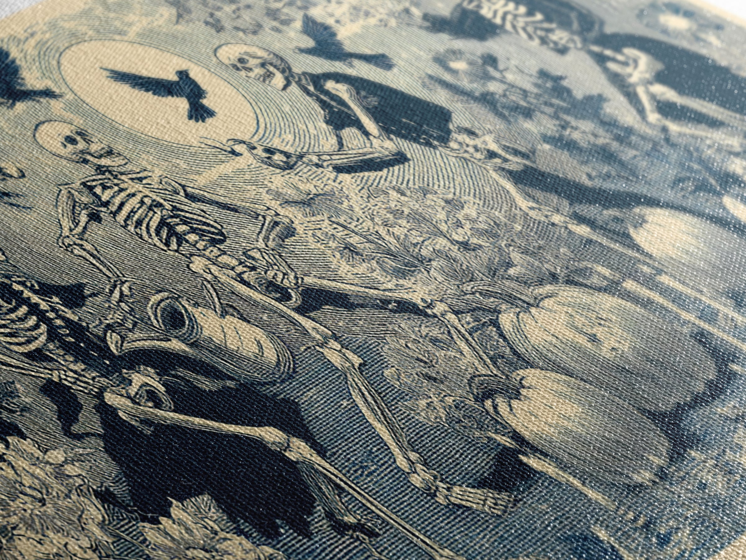 The Skeleton Gardeners, Macabre Folk Print Art, Wide Panoramic Art, Macabre Wall Art, Canvas Print, Halloween Wall Art