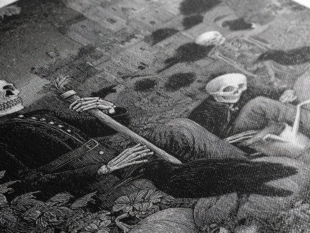 The Skeleton Gardeners, Victorian Macabre Art, Vertical Wall Art, Dark Fantasy Wall Art, Canvas Print, Halloween Wall Art