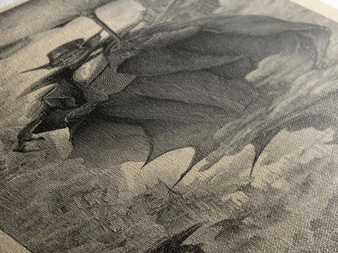 The Bat Umbrella Salesman, Gothic Engraving Art, Tall Narrow Wall Art, Macabre Wall Art, Canvas Print, Halloween Wall Art